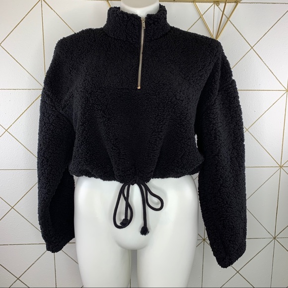 Topshop Teddy Bear Half Zip Drawstring Sweater 8